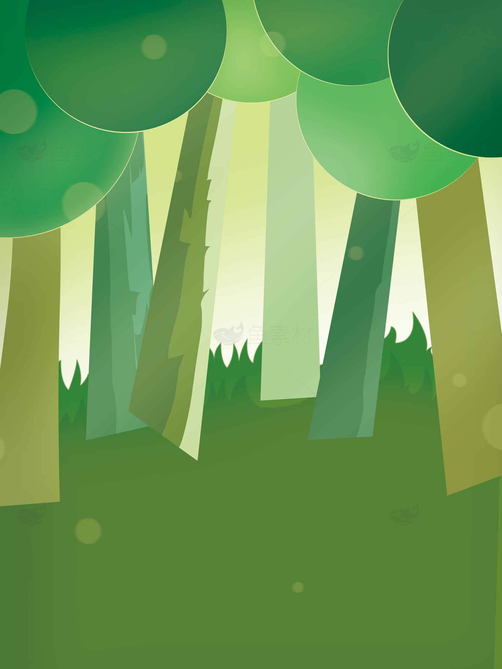 清新绿色森林插画背景图片素材