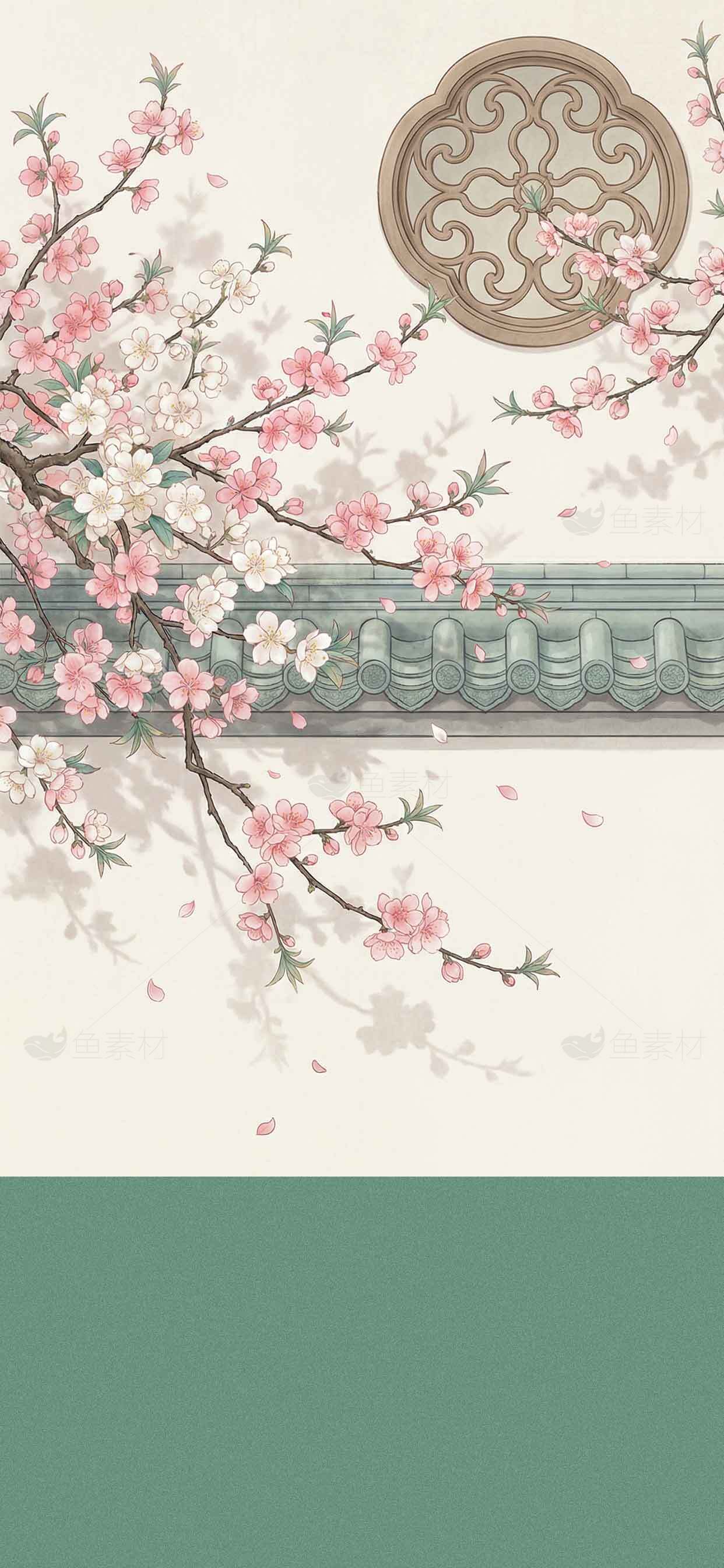 古风樱花墙绘背景图片素材