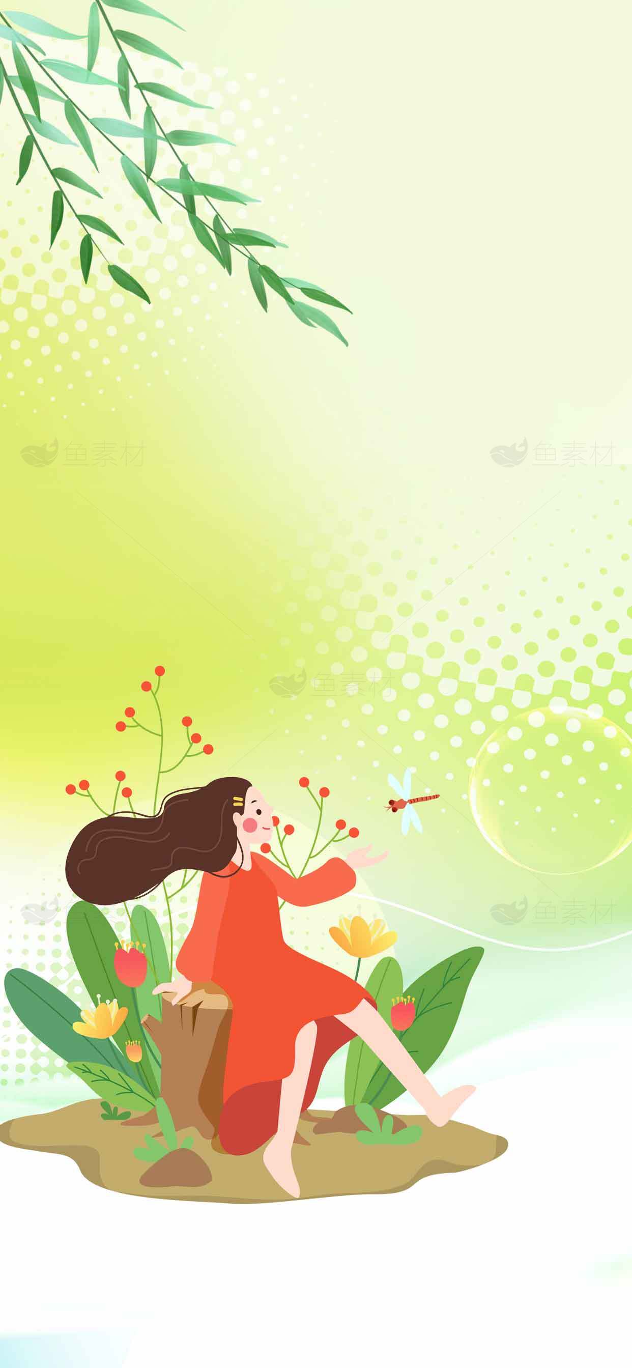 春日自然插画背景图片素材