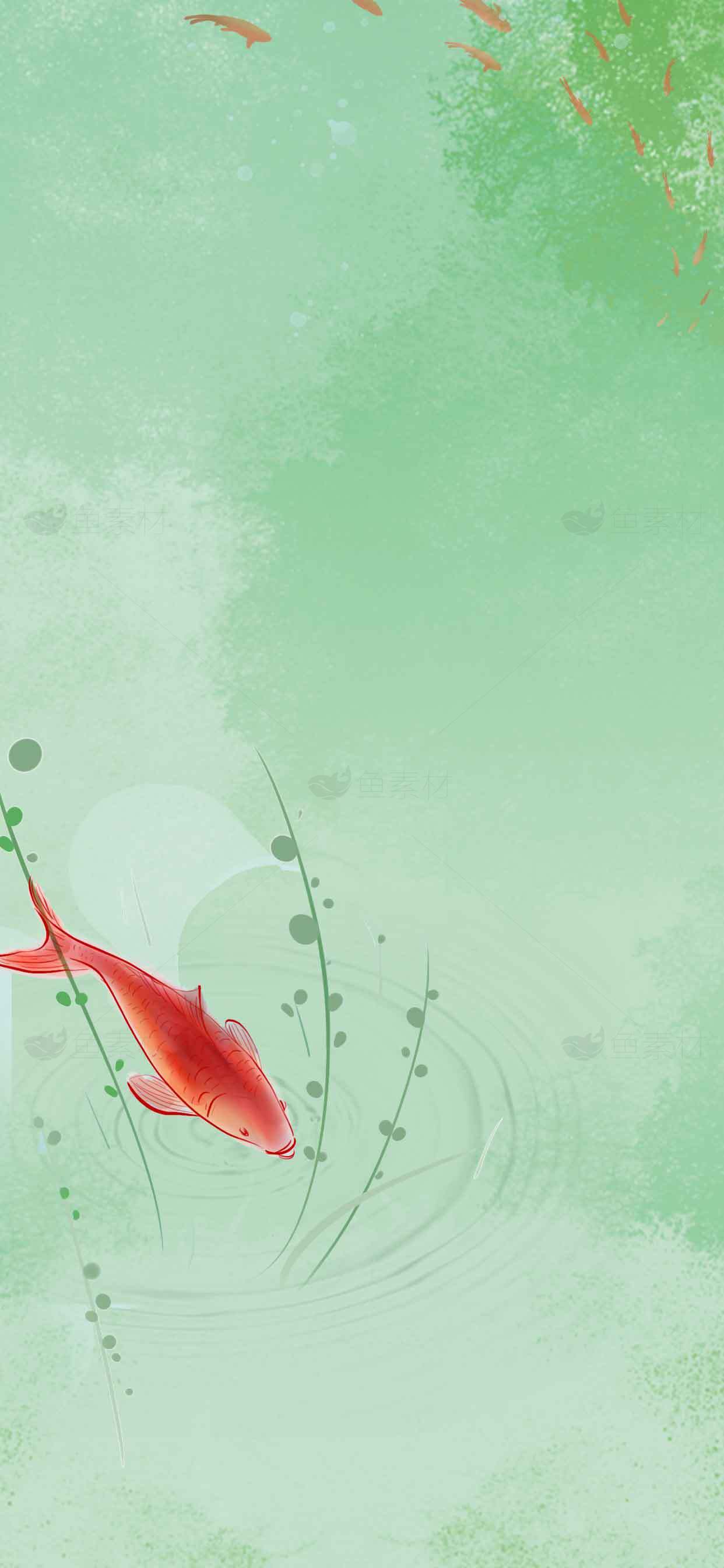 唯美水墨风红色锦鲤背景图片素材