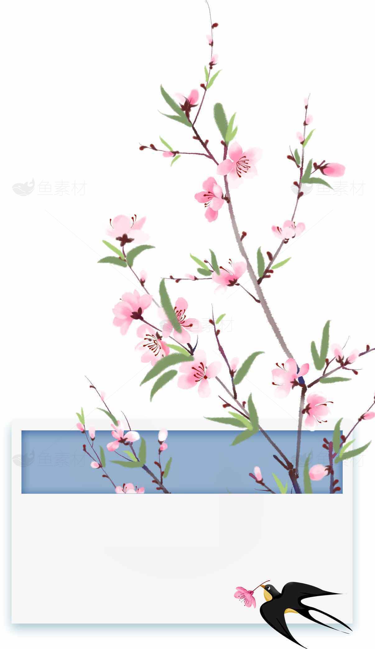 春日桃花与燕子插画背景图片素材