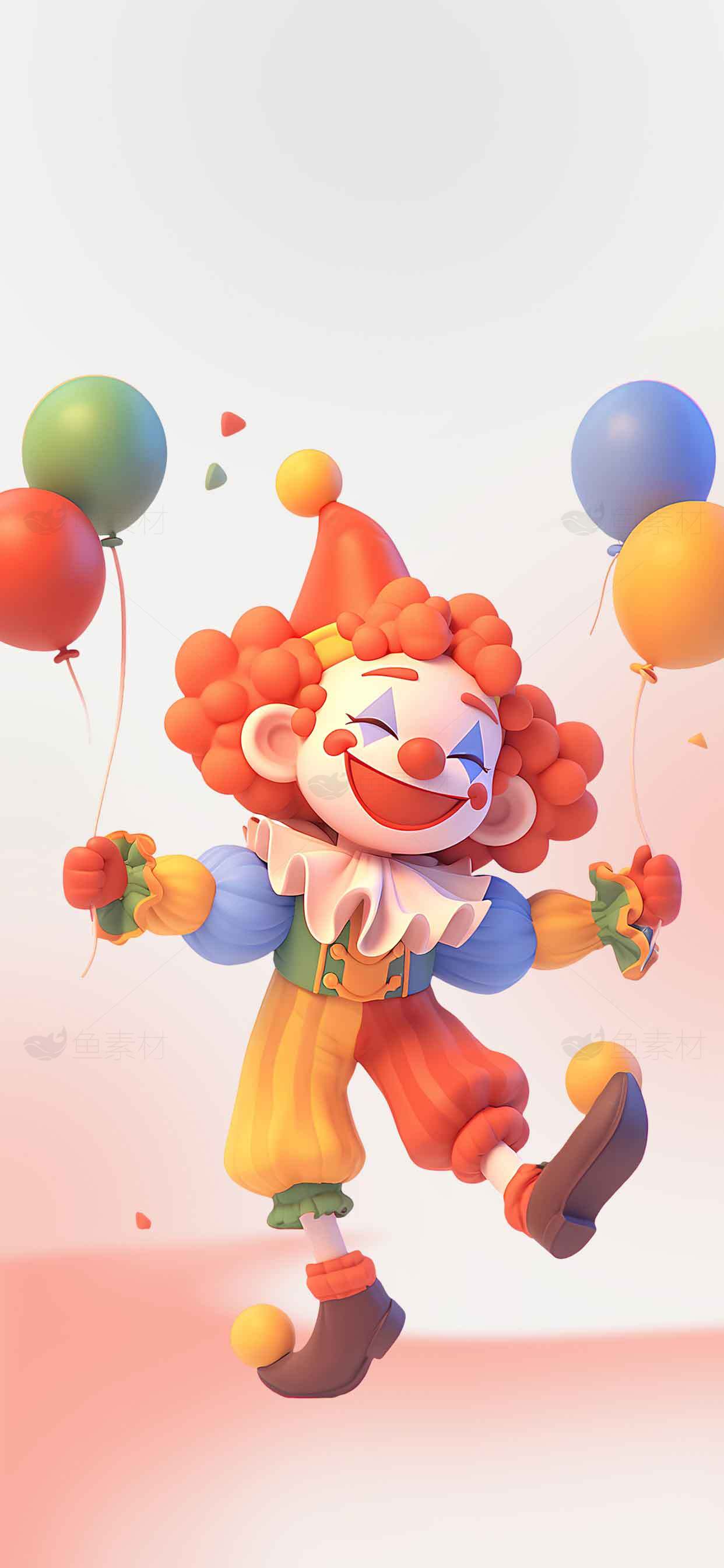 欢乐小丑与彩色气球插画素材