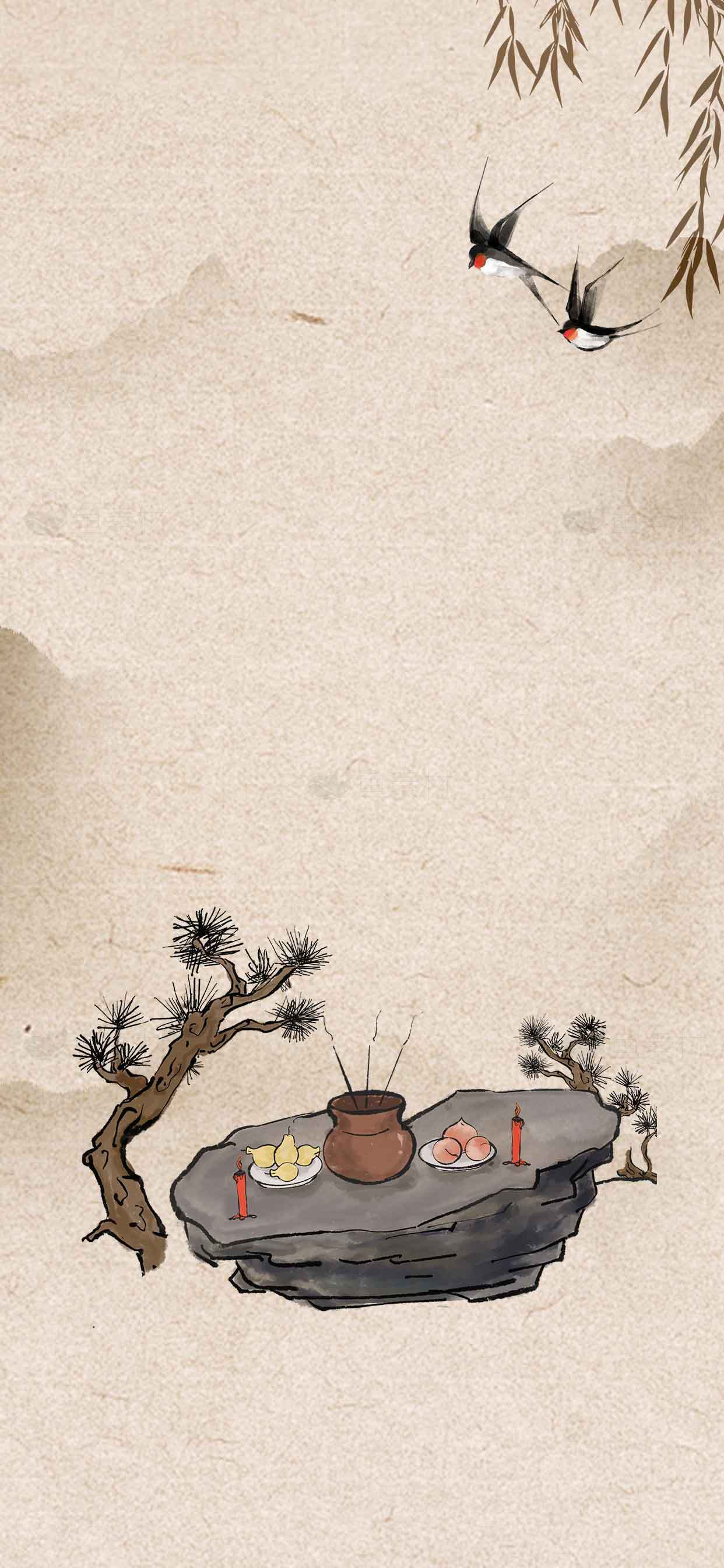 中国传统文化插画：祭祀与自然意境素材