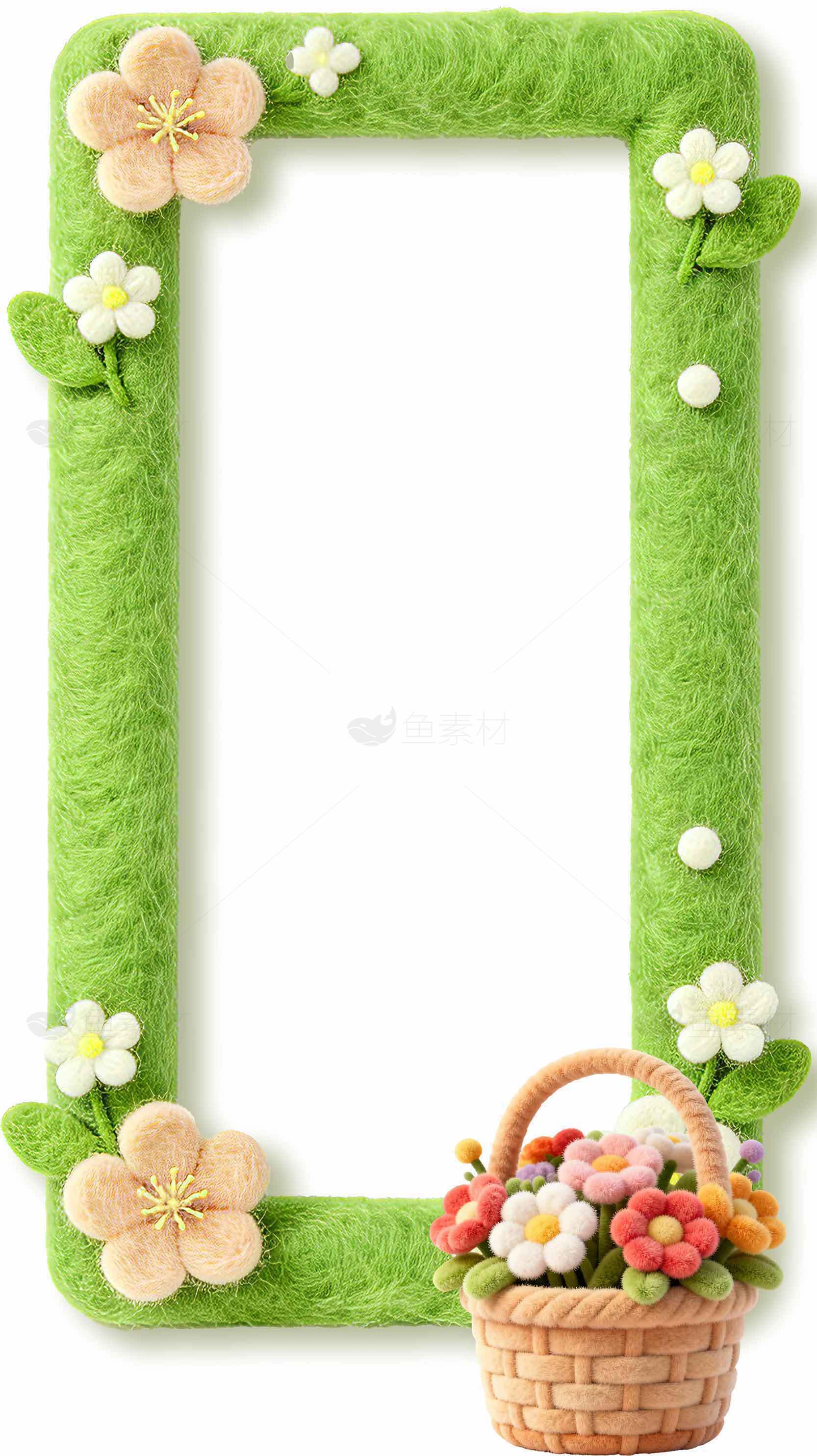 绿色花卉边框与手工花篮装饰图片素材