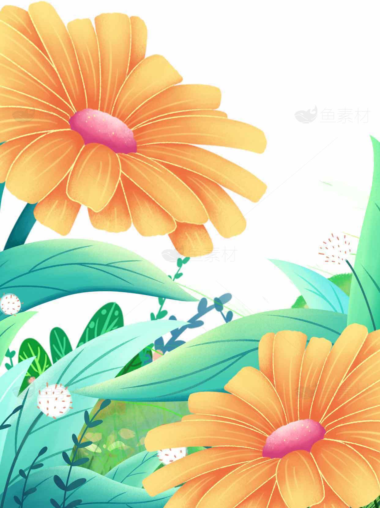 清新唯美的橙色花卉插画背景图片素材