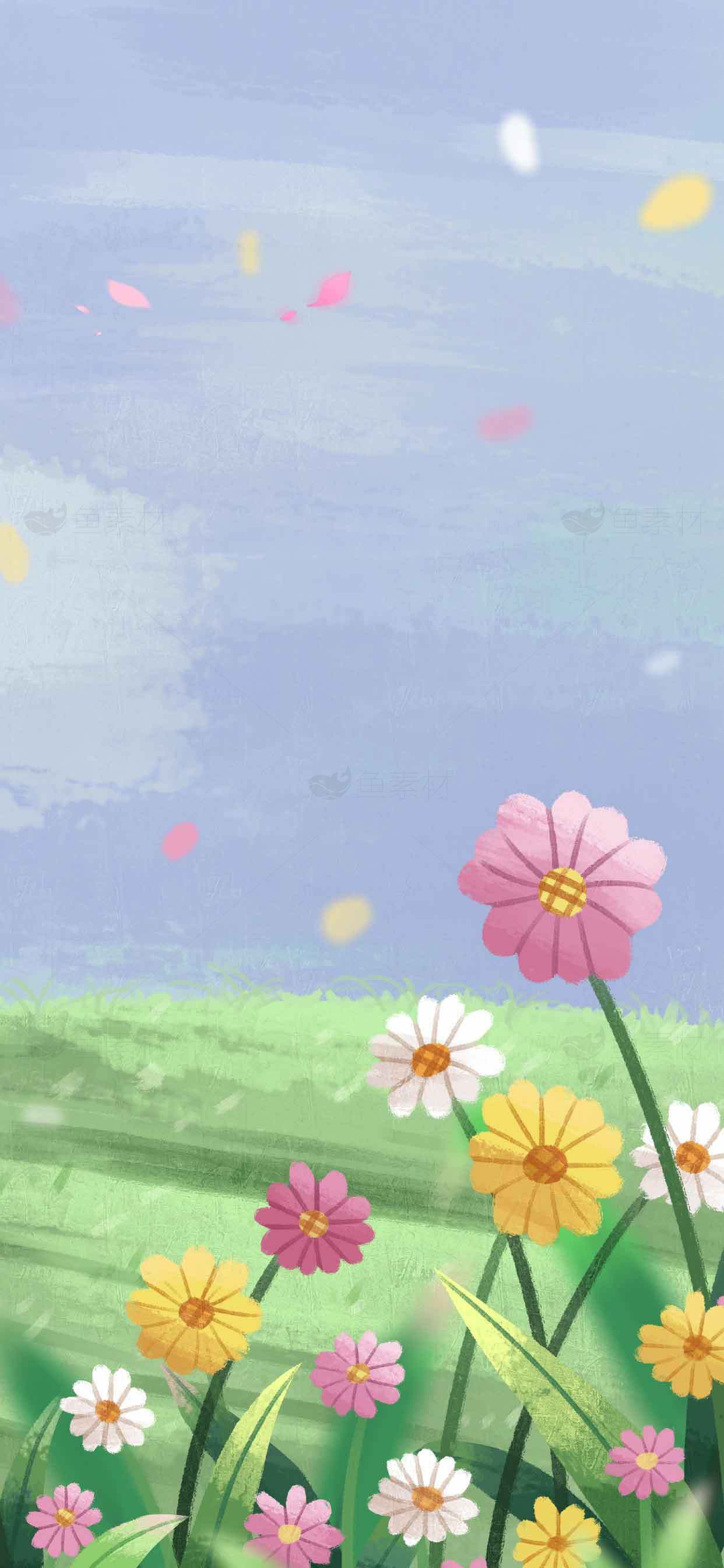 清新手绘花田背景图片素材