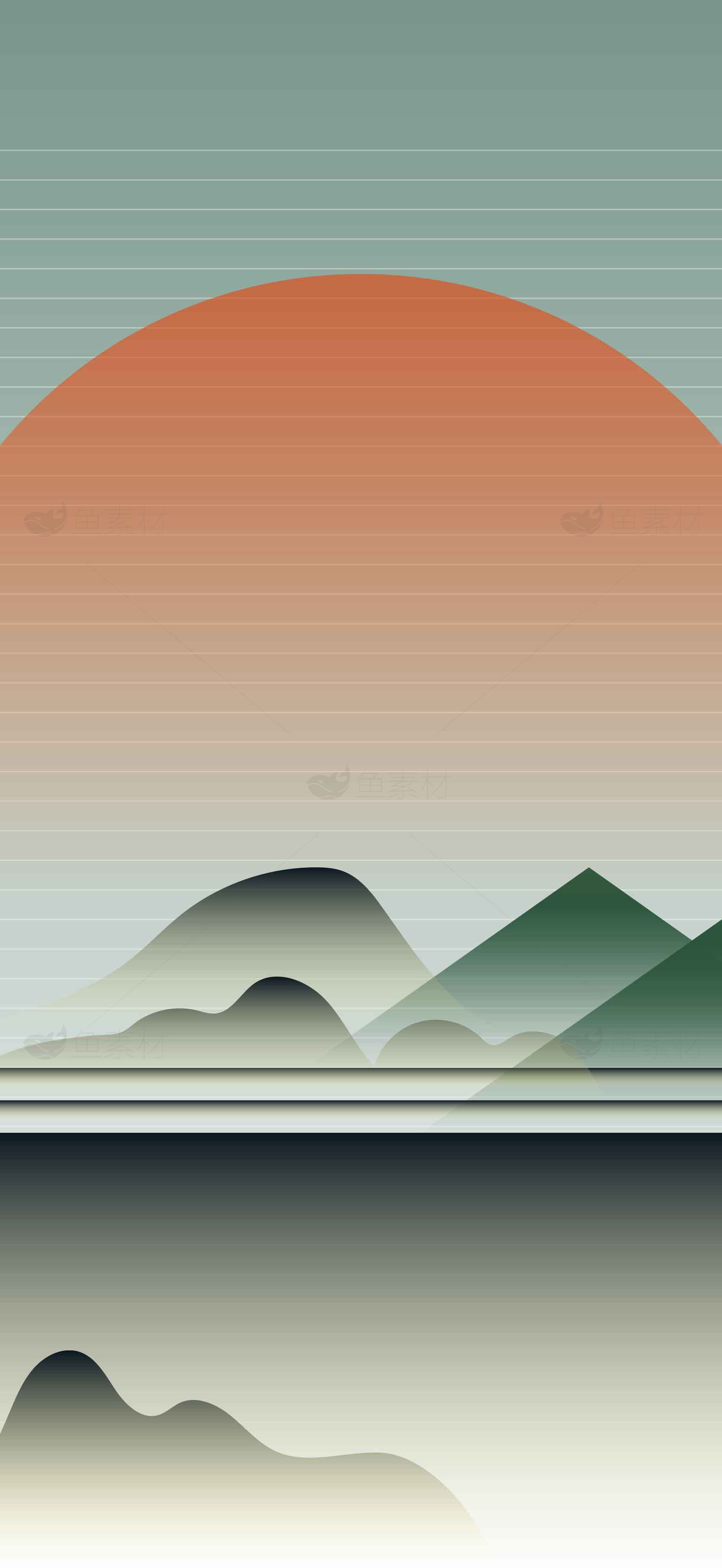 唯美抽象山水日出插画背景素材