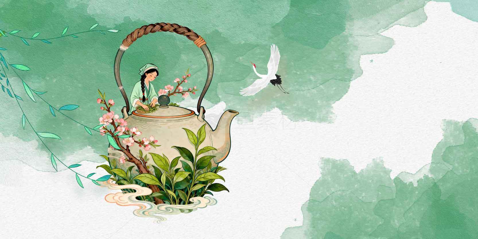 中国风茶壶插画背景图片素材