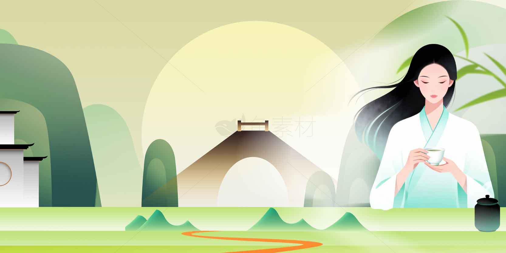 中国古风茶文化插画背景素材