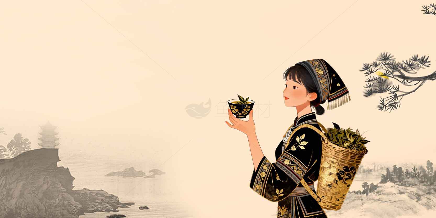 传统茶文化与少数民族服饰之美素材