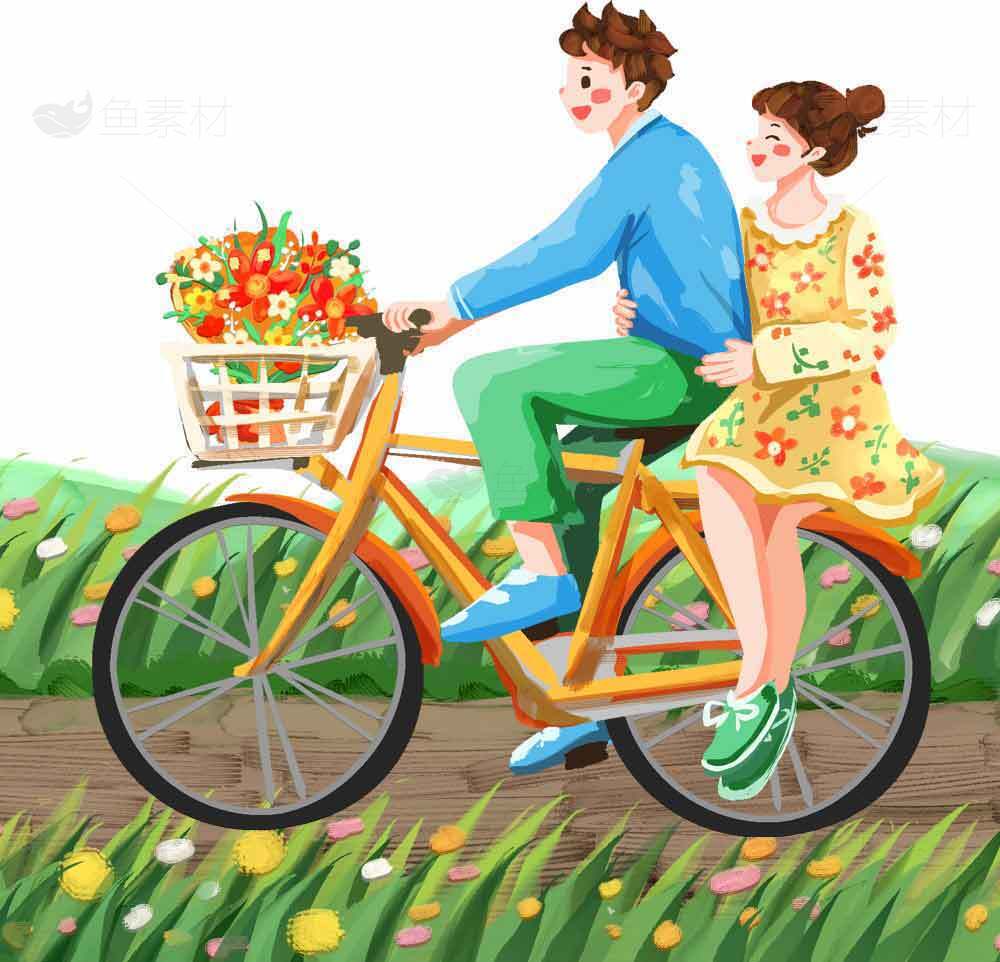 春日骑行浪漫插画素材