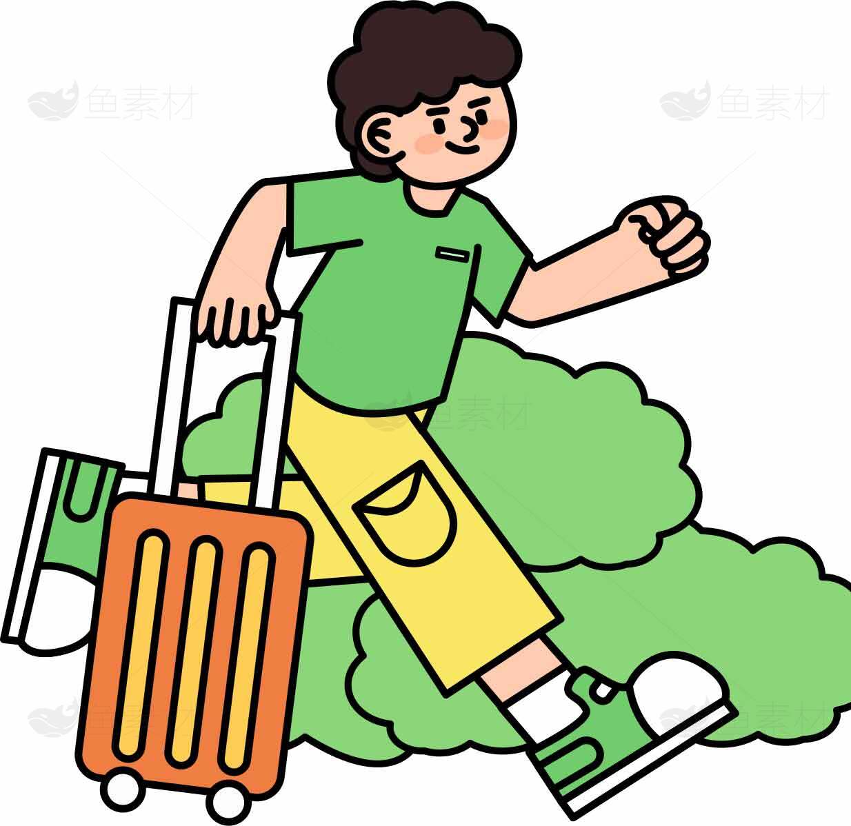 旅行中的卡通人物插画素材