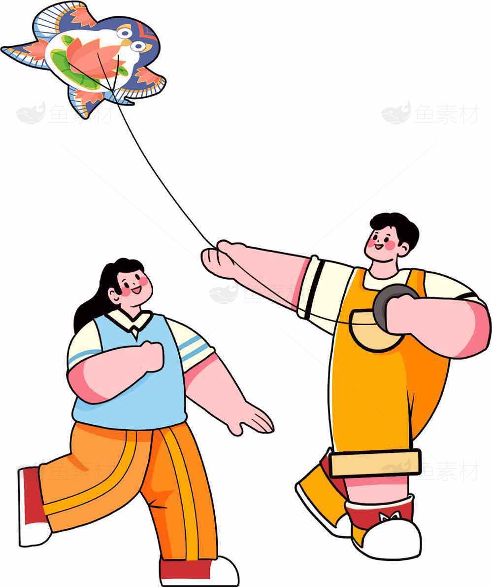 放风筝的快乐时光插画素材