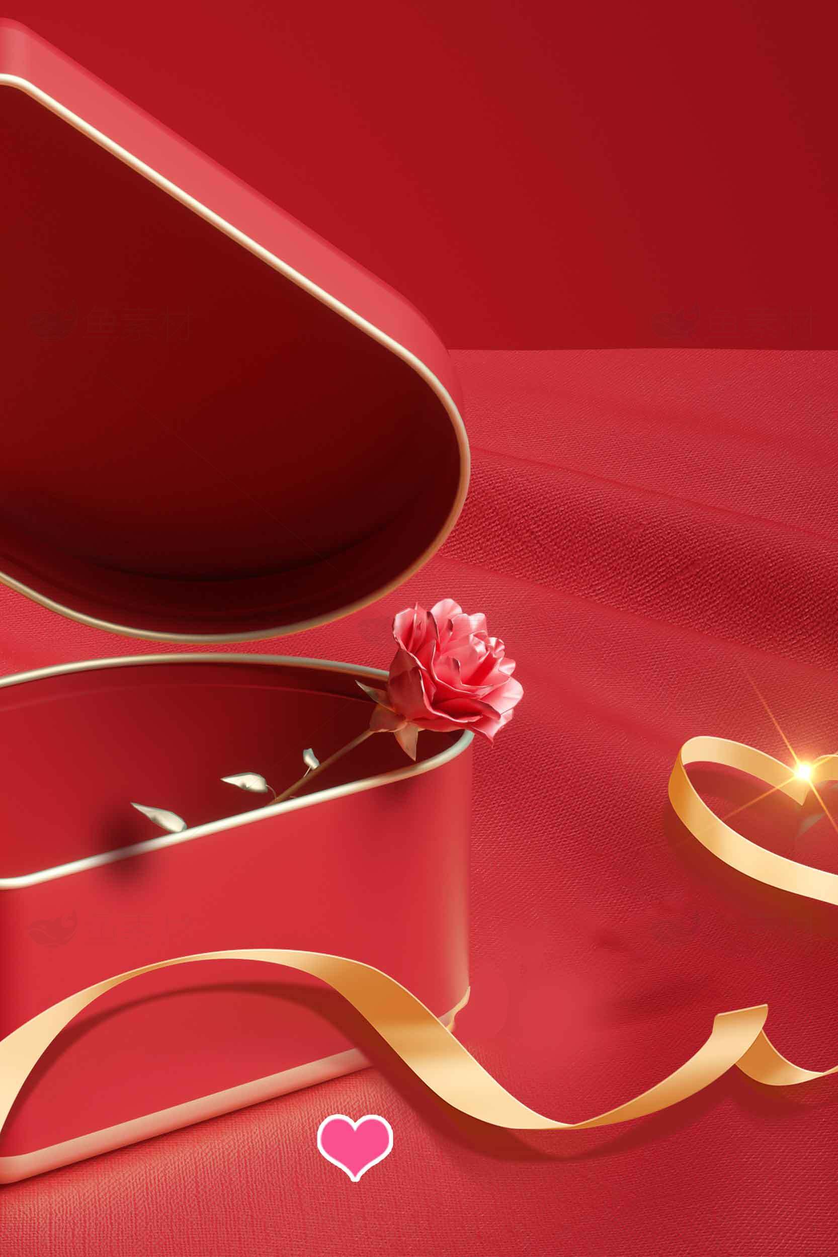 浪漫红色礼盒与玫瑰花装饰图片素材