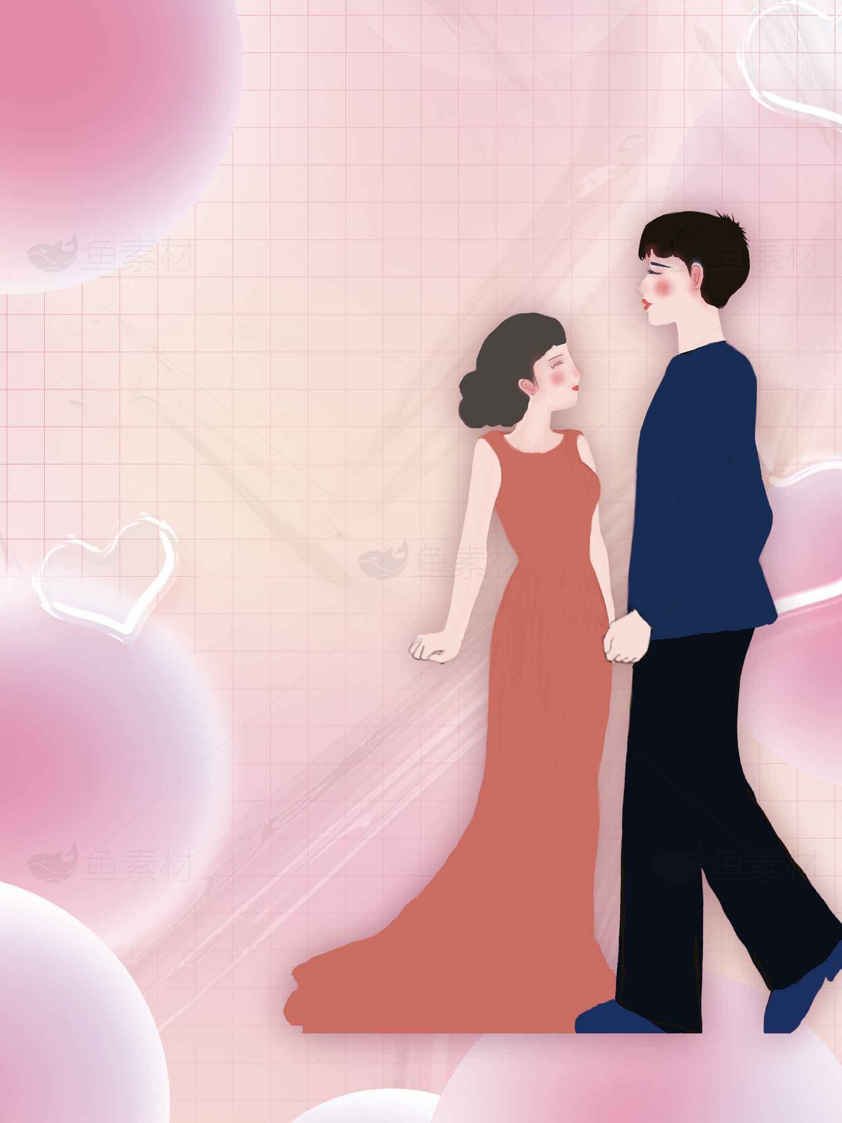 浪漫情侣主题插画背景图素材