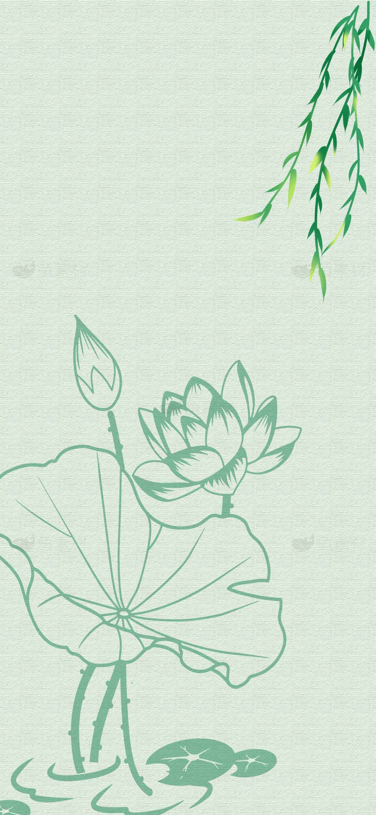 简约荷花与柳枝背景图片素材