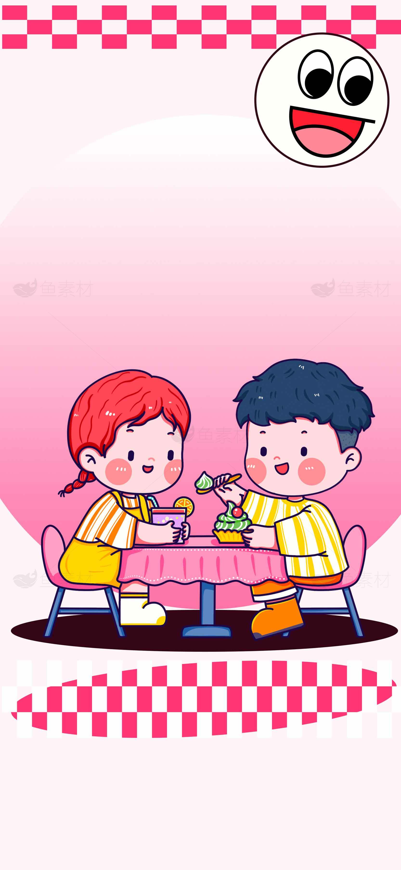 卡通情侣甜蜜约会插画素材