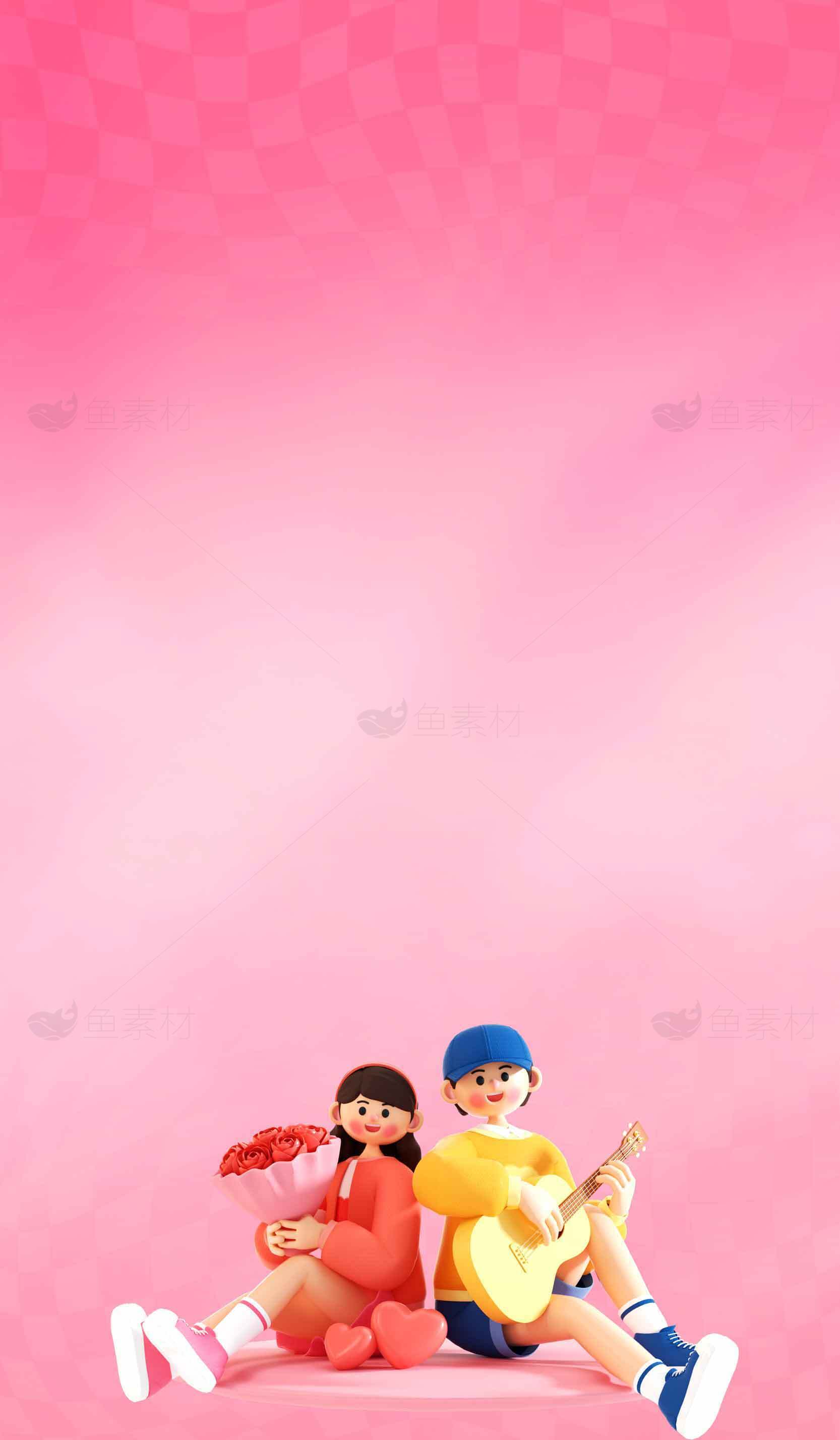 浪漫卡通情侣插画背景图片素材