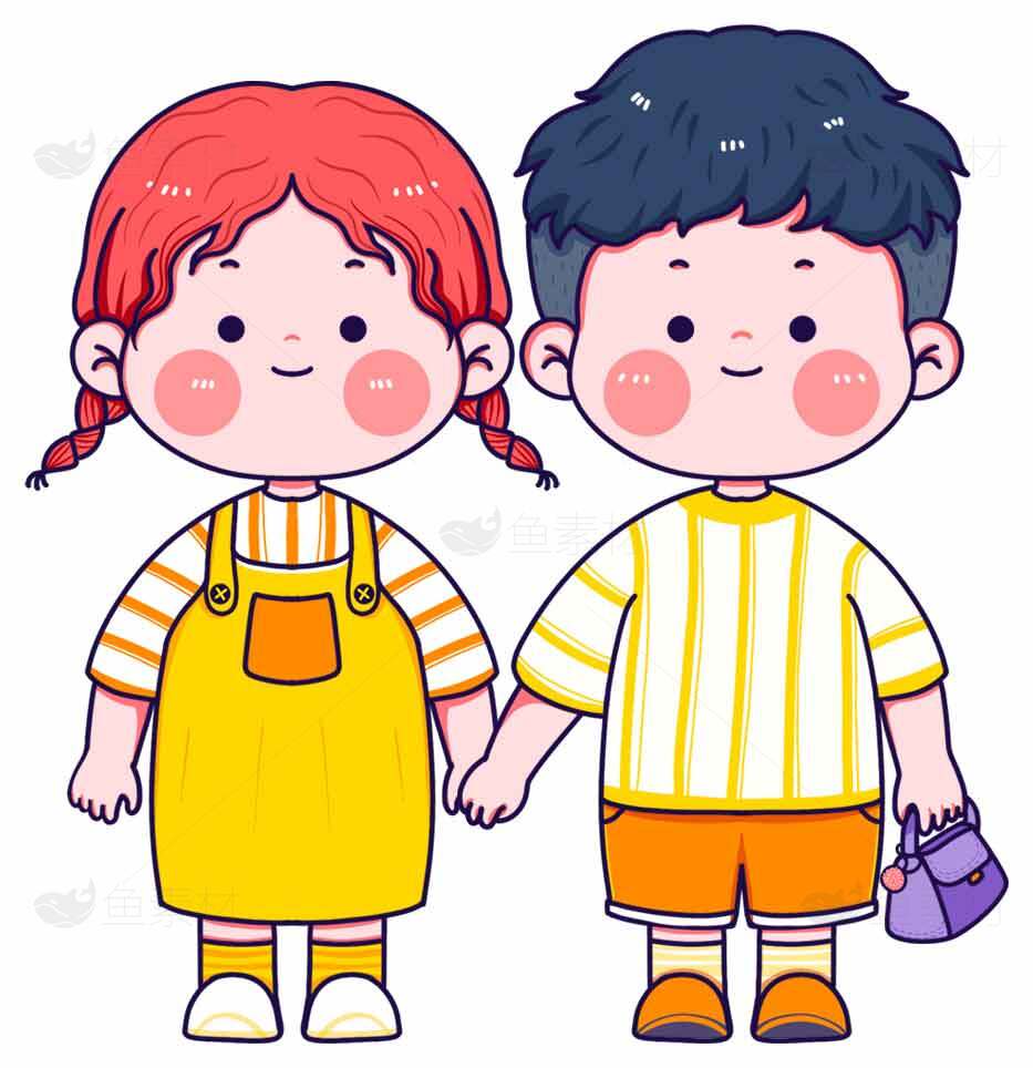 卡通手拉手儿童插画图片素材